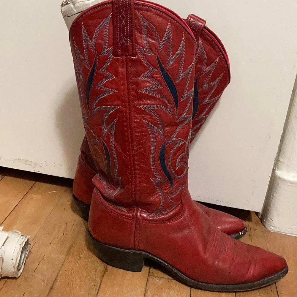 Red leather cowboy boots